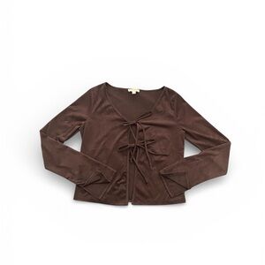See You Monday Chocolate Brown Tie-Front Blouse